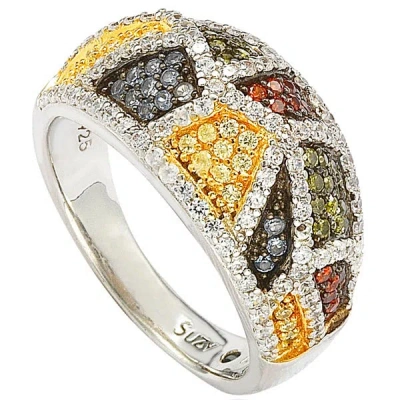 Suzy Levian Sterling Silver Cubic Zirconia Multicolor Exotic Ring In Metallic