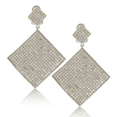 Suzy Levian Sterling Silver Cubic Zirconia Pave Diamond Shape Earrings In Gold
