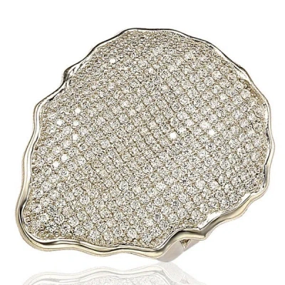 Suzy Levian Sterling Silver Cubic Zirconia Pave-encrusted Plate Ring In White