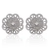 Suzy Levian Sterling Silver Cubic Zirconia Pave Flower Earrings In White
