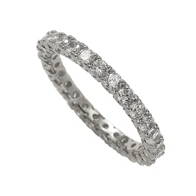 Suzy Levian Sterling Silver Cubic Zirconia Pave U Shape Setting Eternity Band In White