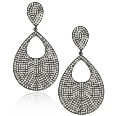 Suzy Levian Sterling Silver Cubic Zirconia Tear Drop Pave Earrings In Black