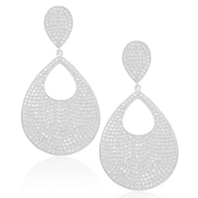 Suzy Levian Sterling Silver Cubic Zirconia Tear Drop Pave Earrings In White