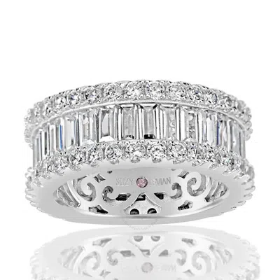 Suzy Levian Sterling Silver Cubic Zirconia White Baguette And Round Wide Eternity Band