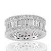 Suzy Levian Sterling Silver Cubic Zirconia White Baguette And Round Wide Eternity Band In Silver