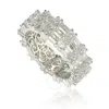 Suzy Levian Sterling Silver Modern Tri-row White Bagguette Cz Eternity Band In White