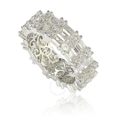 Suzy Levian Sterling Silver Modern Tri-row White Bagguette Cz Eternity Band