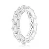 Suzy Levian Sterling Silver Cubic Zirconia White Baguette Three Row Eternity Band In Silver
