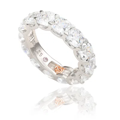 Suzy Levian Sterling Silver Cubic Zirconia White Checkered Cushion Cut Eternity Band In Brown