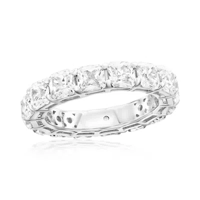 Suzy Levian Sterling Silver Cubic Zirconia White Cushion Cut Eternity Band In Brown