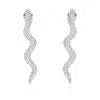 Suzy Levian Sterling Silver Cubic Zirconia Wild Snake Earrings In Metallic