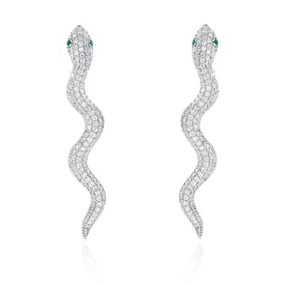 Suzy Levian Sterling Silver Cubic Zirconia Wild Snake Earrings In Metallic