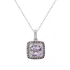 Suzy Levian Sterling Silver Cushion Cut Purple Amethyst And Sapphire Accent Pendant In Metallic