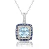 Suzy Levian Sterling Silver Cushion Cut Purple Amethyst And Sapphire Accent Pendant In Blue