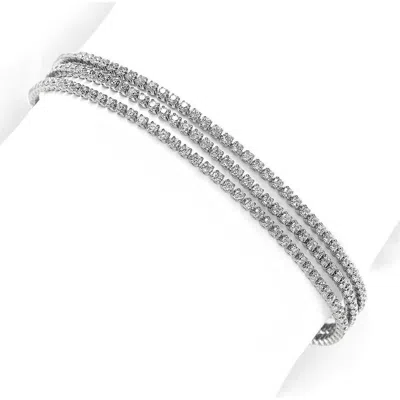 Suzy Levian Tri-tone Sterling Silver Cubic Zirconia Bracelet In Metallic