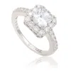 Suzy Levian Sterling Silver Emerald Cut Cubic Zirconia Halo Engagement Ring In Silver