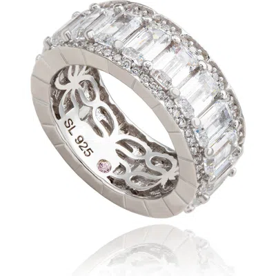 Suzy Levian Sterling Silver Emerald Cut Cz Eternity Band Ring In White