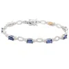 Suzy Levian Sterling Silver Emerald-cut Pink Sapphire And Diamond Accent Tennis Bracelet In Blue