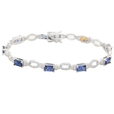 SUZY LEVIAN STERLING SILVER EMERALD-CUT PINK SAPPHIRE AND DIAMOND ACCENT TENNIS BRACELET