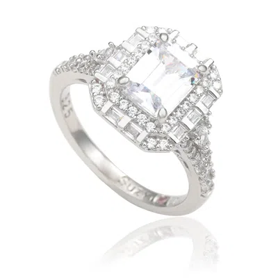 Suzy Levian Sterling Silver Emerald Cut White Cubic Zirconia Engagement Ring In Brown