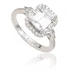 Suzy Levian Sterling Silver Emerald Cut White Cubic Zirconia Engagement Ring In Silver