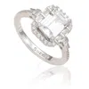 Suzy Levian Sterling Silver Emerald Cut White Cubic Zirconia Engagement Ring In White