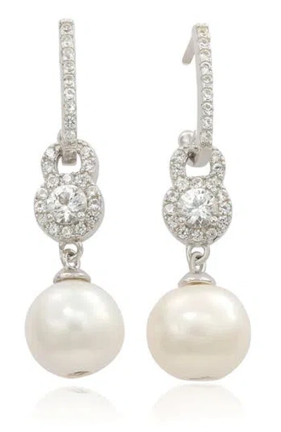 Suzy Levian Sterling Silver Freshwater Pearl Drop Earrings In Metallic