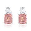 Suzy Levian Sterling Silver Gala Emerald Cut Pink & White Cubic Zirconia Earrings In Pink