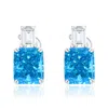 Suzy Levian Sterling Silver Gala Emerald Cut Pink & White Cubic Zirconia Earrings In Blue