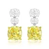 Suzy Levian Sterling Silver Gala Firework Cushion Cut Yellow & Oval White Cubic Zirconia Drop Earrings In Green