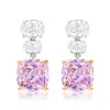 Suzy Levian Sterling Silver Gala Firework Cushion Cut Yellow & Oval White Cubic Zirconia Drop Earrings In Purple