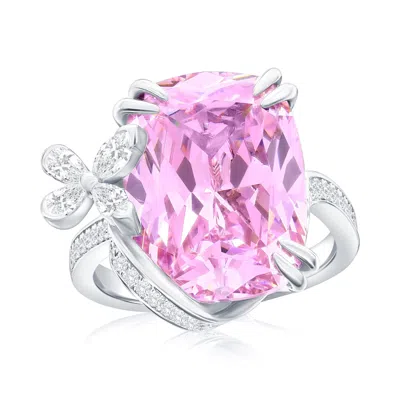 Suzy Levian Sterling Silver Gala Firework Elongated Cushion Cut Aqua & White Cubic Zirconia Butterfly Ring In Metallic