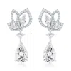 Suzy Levian Sterling Silver Gala Firework White Pear Shape Cubic Zirconia Drop Earrings In Metallic