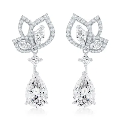 Suzy Levian Sterling Silver Gala Firework White Pear Shape Cubic Zirconia Drop Earrings In Metallic