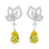 Suzy Levian Sterling Silver Gala Firework Yellow Pear Shape Cubic Zirconia Drop Earrings In Metallic