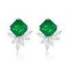 Suzy Levian Sterling Silver Gala Large Emerald Cut Green & White Cubic Zirconia Cluster Earrings In Green