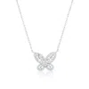 Suzy Levian White Sterling Silver White Cubic Zirconia Pave Butterfly Necklace In Metallic