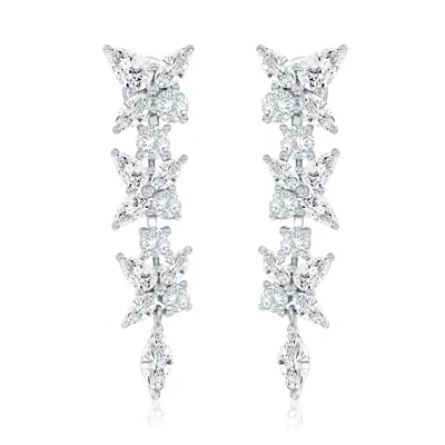 Suzy Levian Sterling Silver Gala White Cubic Zirconia Multi-cut Cluster Dangle Earrings