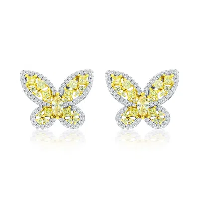 Suzy Levian Sterling Silver Gala White Cubic Zirconia Pave Butterfly Cluster Earrings In Yellow