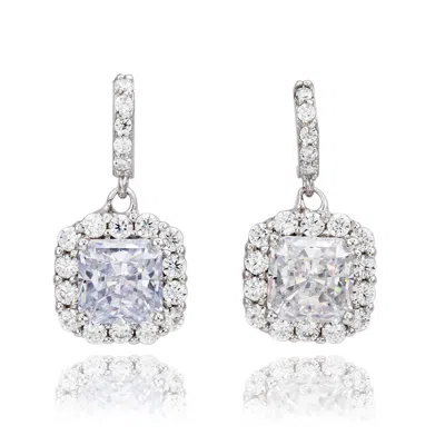Suzy Levian Sterling Silver Green And White Cubic Zirconia Asscher Cut Drop Earrings