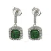 Suzy Levian Sterling Silver Green And White Cubic Zirconia Asscher Cut Drop Earrings