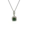 Suzy Levian Sterling Silver Green And White Cubic Zirconia Asscher Cut Pendant