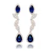 Suzy Levian Sterling Silver Green And White Cubic Zirconia Pear Marquise Shapes Drop Earrings In Metallic