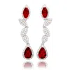 Suzy Levian Sterling Silver Green And White Cubic Zirconia Pear Marquise Shapes Drop Earrings In Metallic