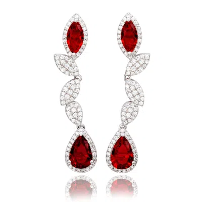 Suzy Levian Sterling Silver Green And White Cubic Zirconia Pear Marquise Shapes Drop Earrings In Metallic