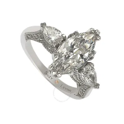 Suzy Levian Sterling Silver Marquise Cubic Zirconia Engagement Ring In White