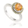 Suzy Levian Sterling Silver Orange Citrine Round Cut And Sapphire Ring In Metallic