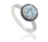 Suzy Levian Sterling Silver Orange Citrine Round Cut And Sapphire Ring In Metallic