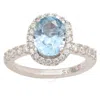 Suzy Levian Sterling Silver Oval Aqua Cubic Zirconia Halo Ring In Blue