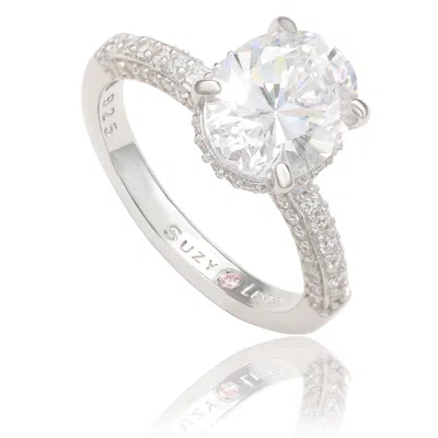Suzy Levian Sterling Silver Oval Cubic Zirconia Pave Engagement Ring In White